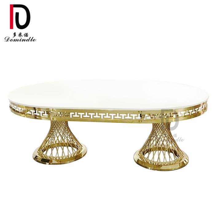 OEM Silver Stainless Steel Banquet Table –  Oval shape stainless steel MDF top dubai style wedding dining table – Dominate