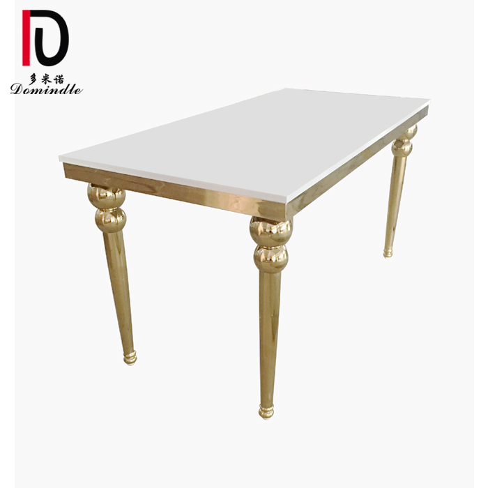 Factory source High-End Dining Table - white MDF top with gold stainless steel legs dining table for events – Dominate detail pictures