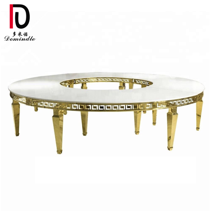 Wholesale Mirror Glass Cake Table –  factory wholesale MDF top golden Stainless Steel half round Wedding dining Table – Dominate