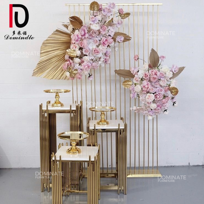 Good quality Wedding Decoration From China – French luxury gold stainless steel decoration lounge furniture wedding backdrop – Dominate