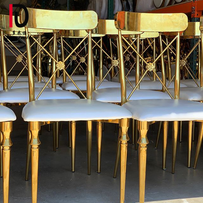 new inventory stainless steel cross back stackable wedding gold chair