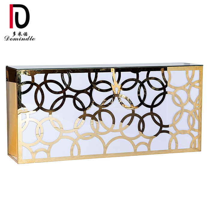 OEM Mdf Banquet Table –  wedding square glass top gold stainless steel bar table – Dominate