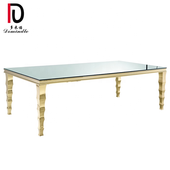 OEM Gold Banquet Table –  Gold metal legs mirror glass top stainless steel dining wedding mirror table – Dominate