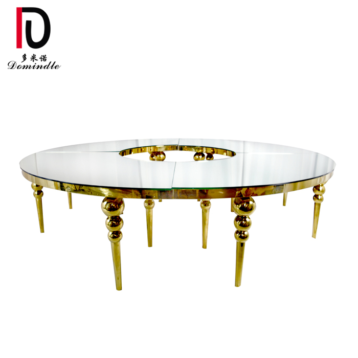 glass top gold stainless steel half moon banquet wedding table for event rental