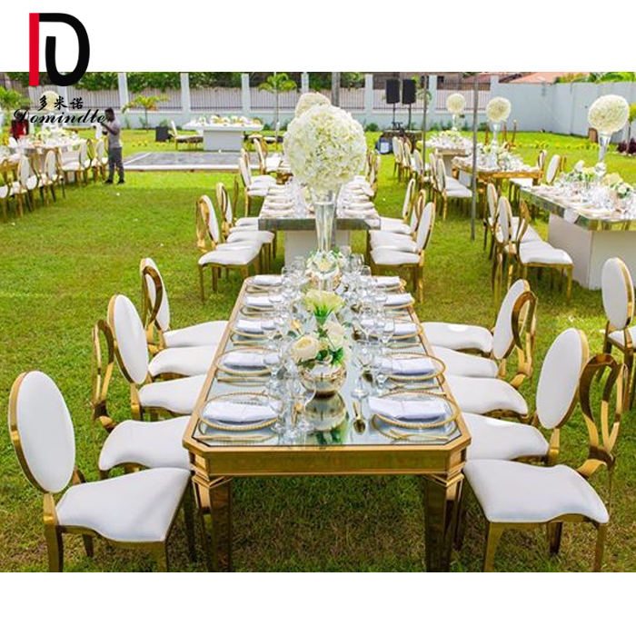 Wholesale Gold Metal Dining Table –  Wholesale rectangle mirror glass top gold stainless steel dining wedding table – Dominate