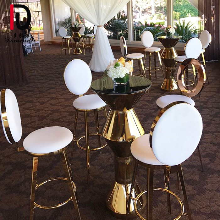China Gold Modern Dining Table – mirror glass top bar table stainless steel gold cocktail table – Dominate detail pictures