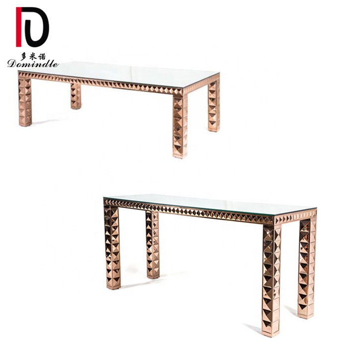 unique design stainless steel mirror glass table dining table for wedding