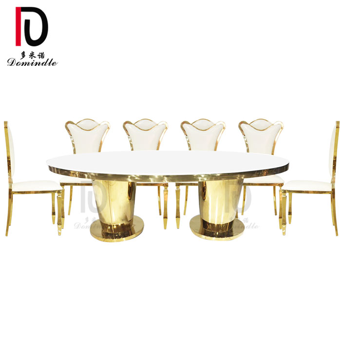 OEM Gold Metal Wedding Table – WT25 Domiante unique oval shape stainless steel glass wedding table – Dominate detail pictures