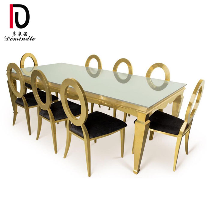 Wholesale Mirror Glass Wedding Table –  WT06 Dominate hot selling rectangular glass top gold stainless steel wedding table – Dominate