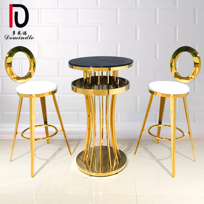 Wholesale Elegant Gold Mdf Top Wedding Table –  Round stainless steel base glass top wedding rental bar table – Dominate