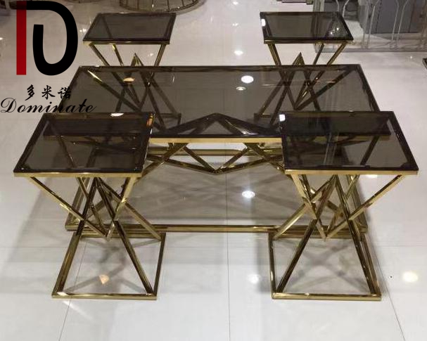 OEM Hotel Glass Top Event Table –  Modern Style New Type Living Room Coffee Table Rectangle Glass Top Metal Frame Combination Coffee Table  4+1 Coffee Set – Dominate