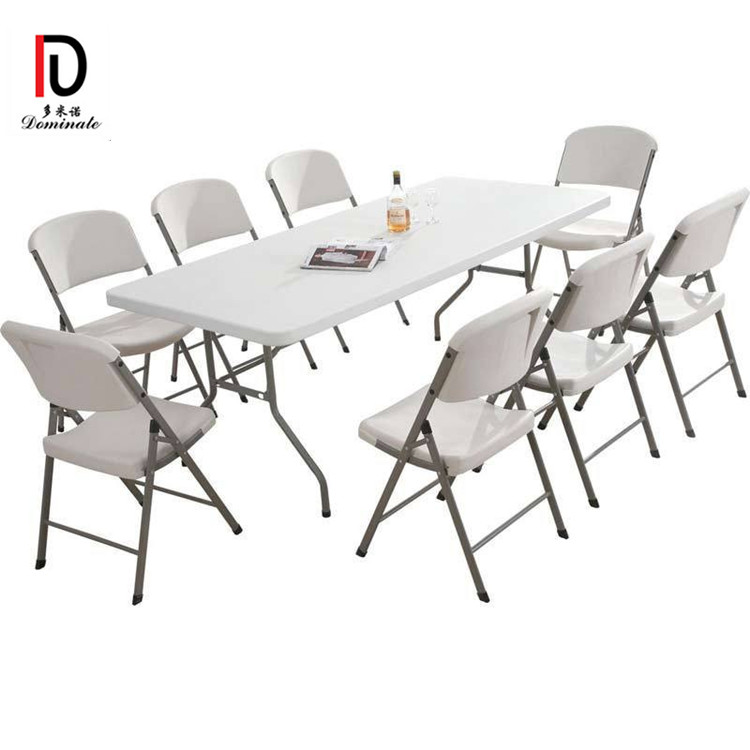 OEM Hotel Glass Top Event Table –  Wholesale 8 seater HDPE outdoor Wedding folding plastic dining table – Dominate