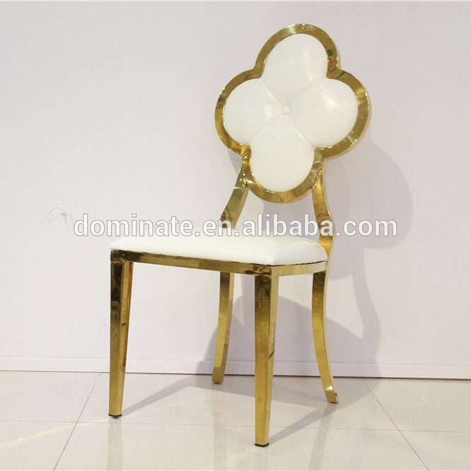 OEM Event Stainles Steel Chair –  Carved back white leather event rental wedding gold king throne chair – Dominate