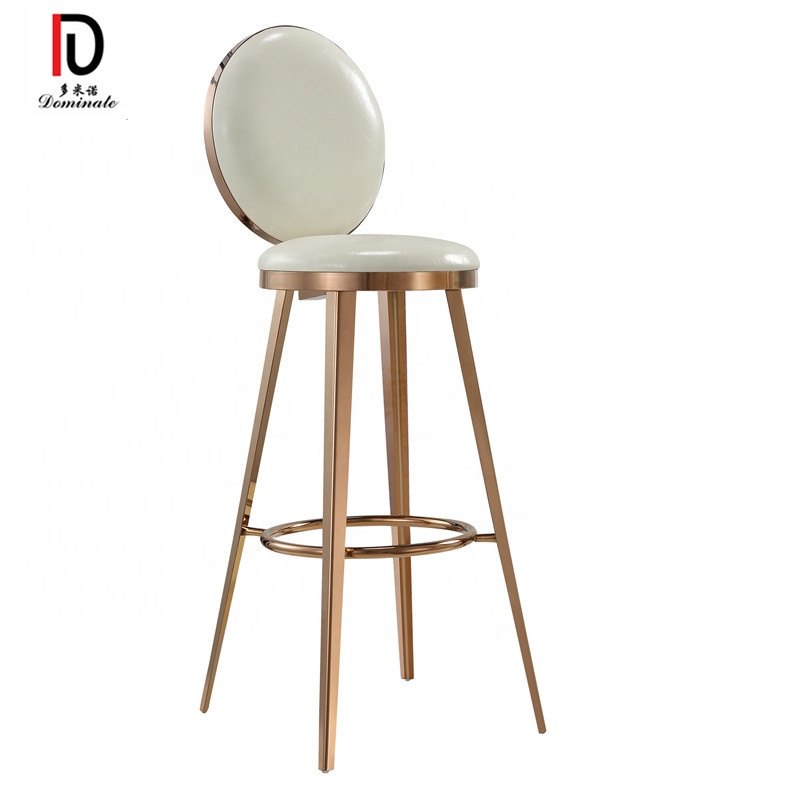 white leather high stool modern baroque rose gold wedding Barstools stainless steel bar chair