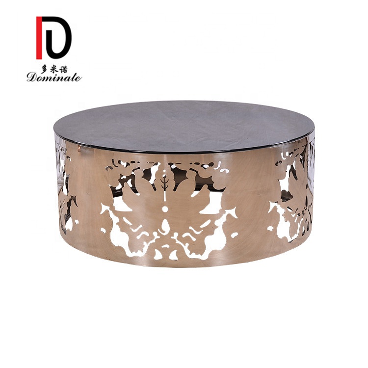 China High-End Gold Wedding Dning Table –  round  rose gold stainless steel frame Tempered glass top coffee table design – Dominate