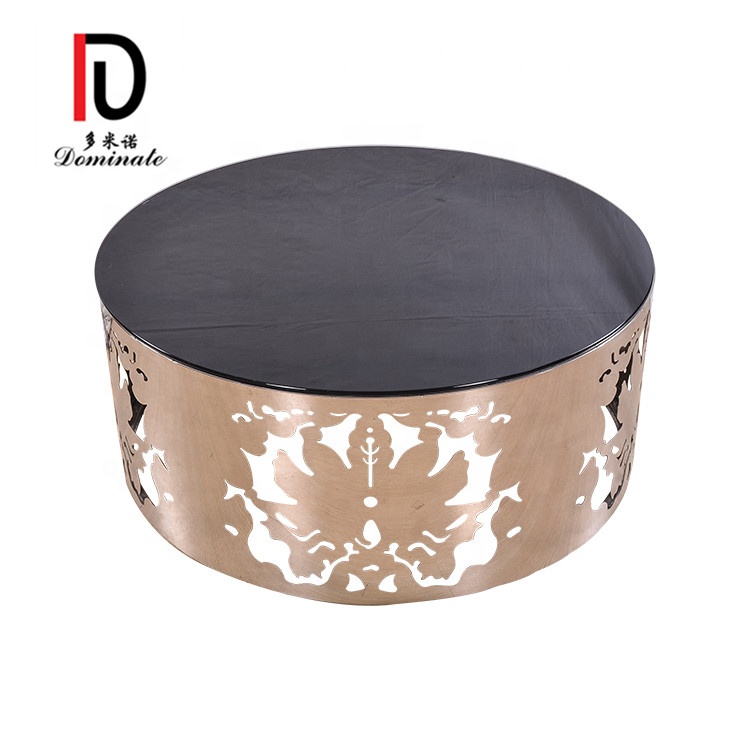 round  rose gold stainless steel frame Tempered glass top coffee table design