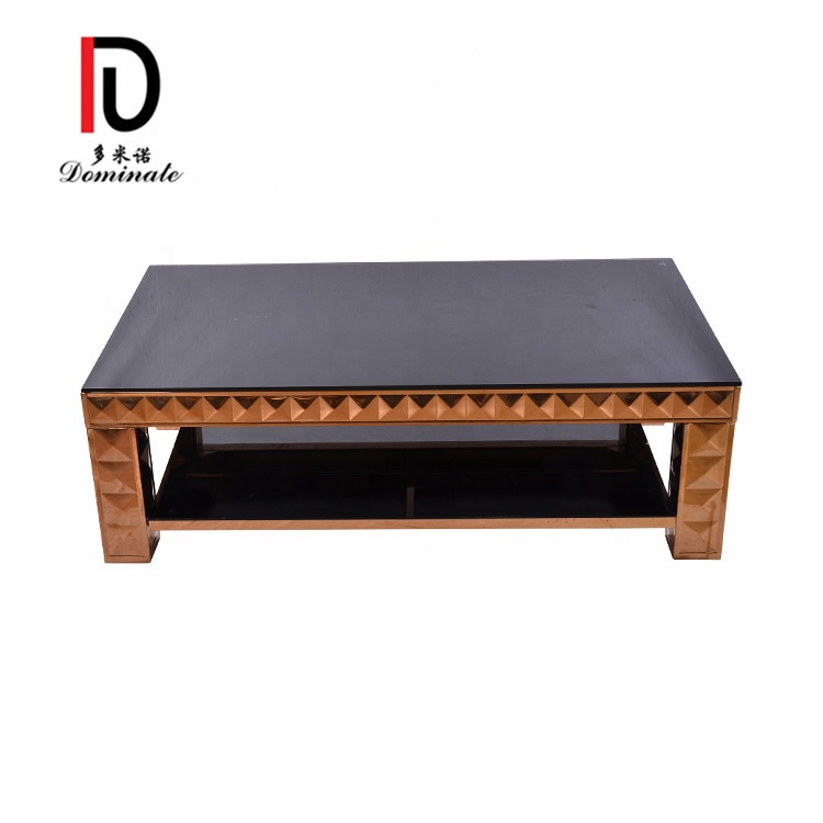 The most popular square stainless steel frame upper and lower glass surface living room reception tea table design