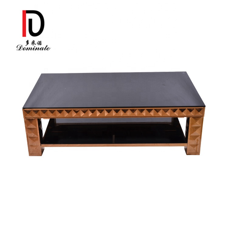 Good quality Tables From China – The most popular square stainless steel frame upper and lower glass surface living room reception tea table design – Dominate