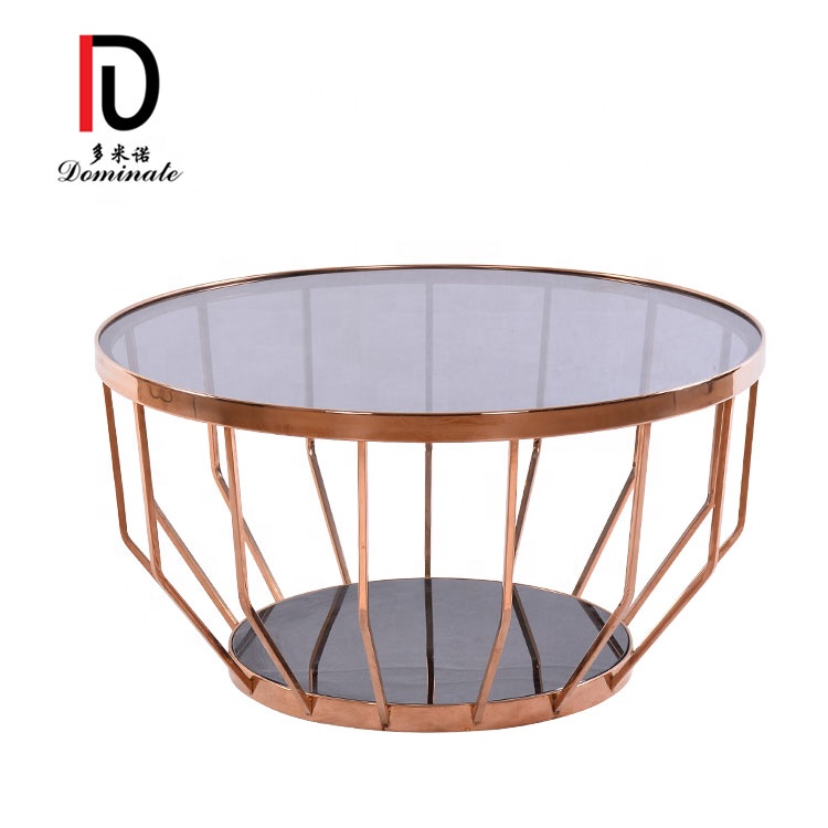 High-grade circular stainless steel frame upper and lower marble surface living room reception tea table design