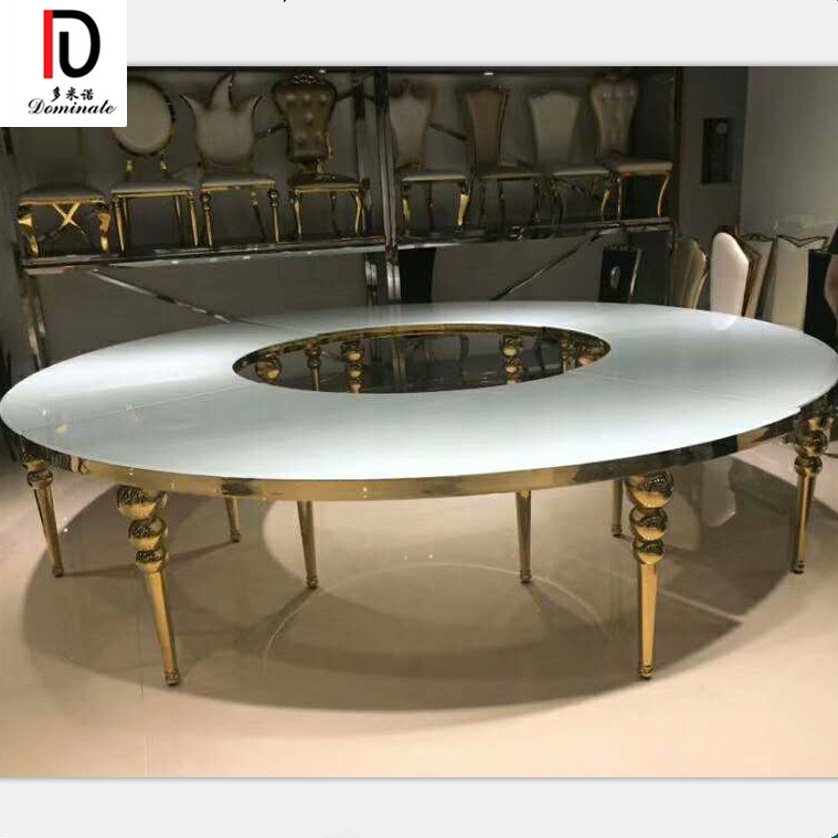 commercial luxury coffee dining room round wedding rose gold  stainless steel half moon table Featured Image
