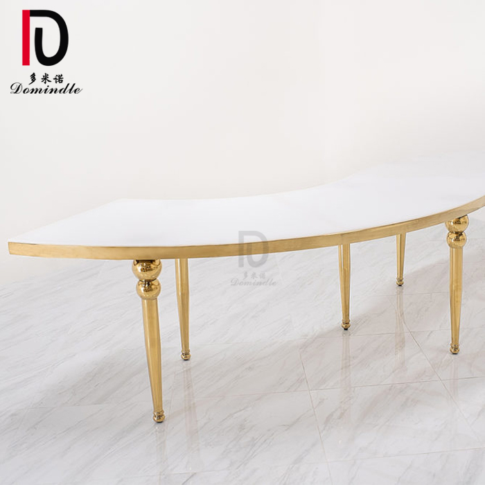 Wholesale Mirror Glass Wedding Table –  luxury variable shape stainless steel gold tempered glass wedding round table – Dominate