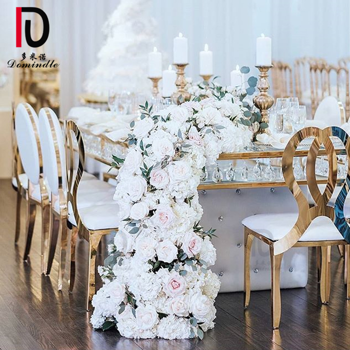 OEM Event Glass Table –  China Chic gold stainless steel frame mirror glass crystal wedding dining table – Dominate