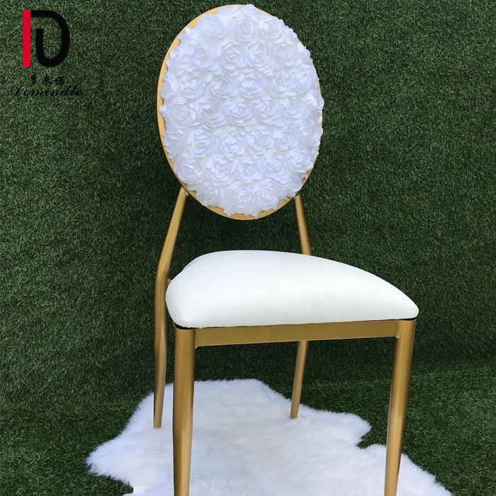 China Gold Metal Circle Wedding Chair –  Customized wedding furniture flower leather back stackable pu cushion iron dining chair – Dominate