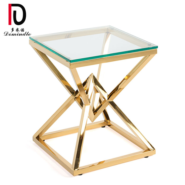 China Luxury Gold Metal Cake Table –  Gold stainless steel mirror glass top coffee wedding table – Dominate