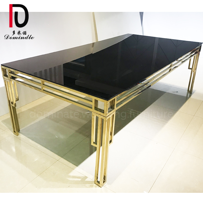 New arrival wedding metal trim rectangle dining table with glass top