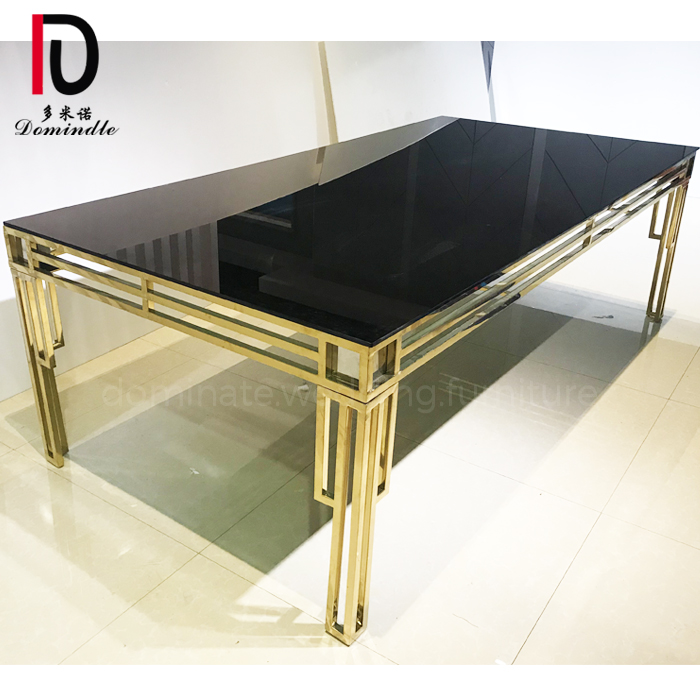 Wholesale Elegant Event Table –  New arrival wedding metal trim rectangle dining table with glass top – Dominate