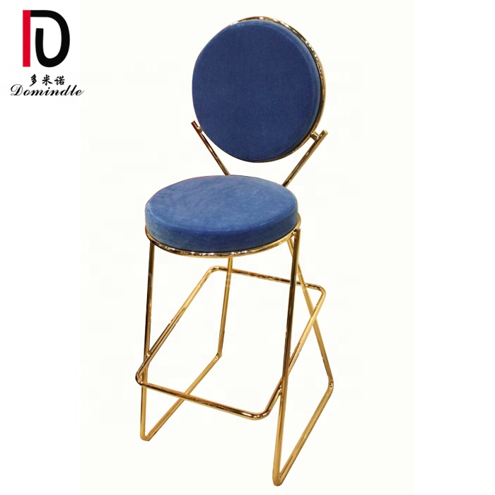 Elegant blue velvet gold stainless steel legs high furniture Nordic bar chair