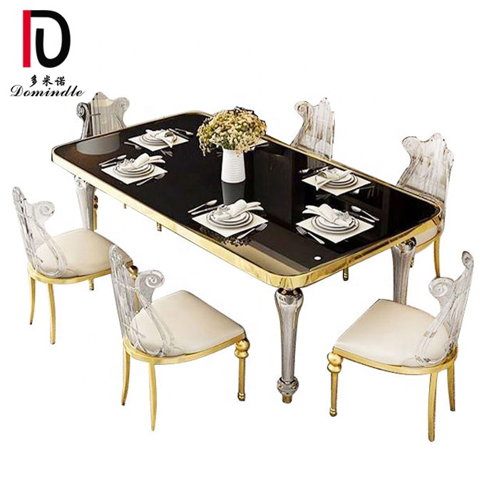 China Luxury Stainless Steel Table –  luxe mirror table with stainless steel legs and gold rim for wedding – Dominate