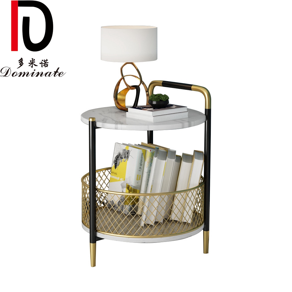 Wholesale Elegant Gold Mdf Top Wedding Table –  Modern Style Living Room Furniture Round Marble Top Stainless Steel Frame With Storage Function Coffee Table Side Table – Dominate