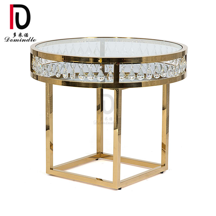 event gold stainless steel glass top round and square crystal cake table for wedding