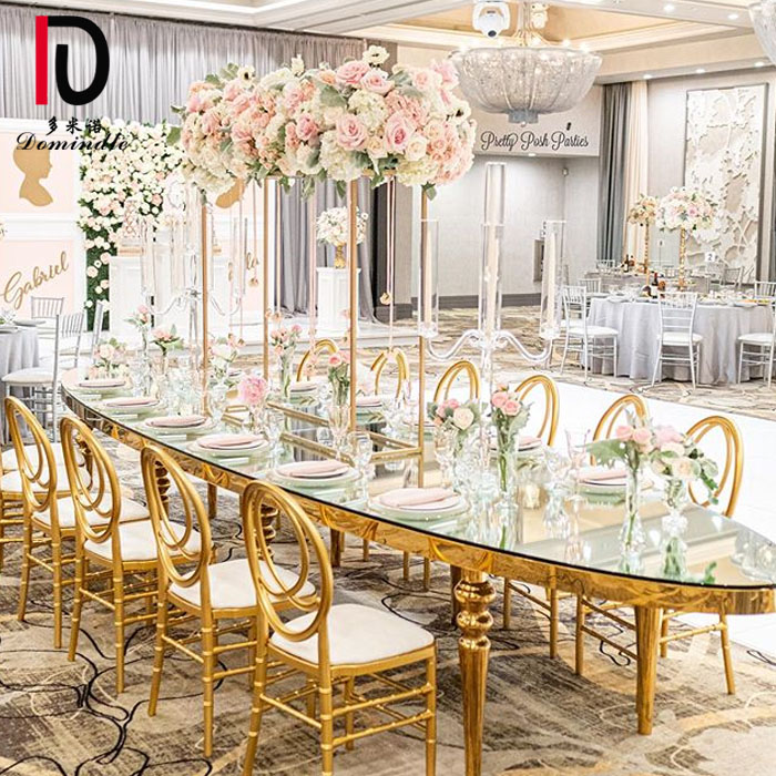 Good quality Tables From China – OT01 Dominate Oval mirror glass top gold stainless steel wedding table – Dominate