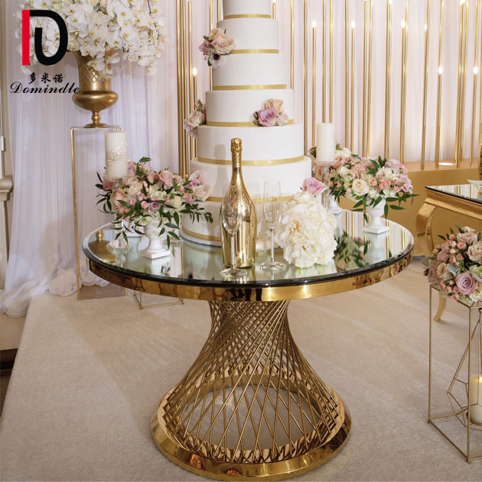 China Gold Modern Dining Table – Modern gold frame stainless steel mirrored wedding decoration cake table – Dominate detail pictures