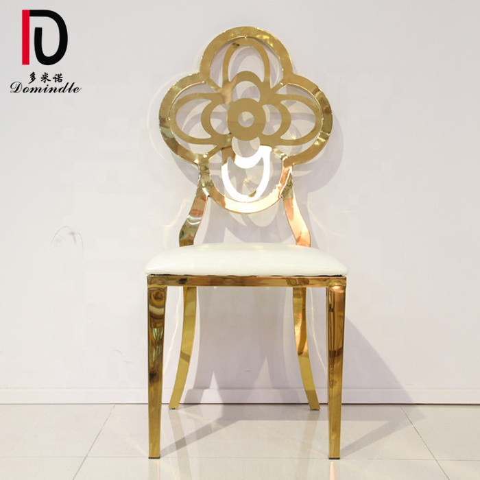 Wholesale Hotel Stackable Wedding Event Chair – Stainless steel frame fancy flower shape leather gold chair metal – Dominate detail pictures