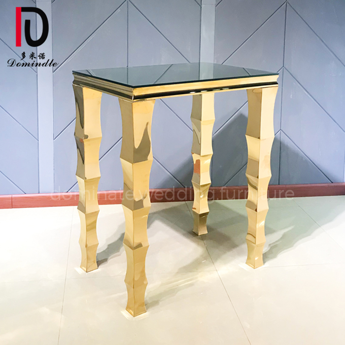 OEM Event Glass Top Banquet Table –  party gold stainless steel frame tempered glass square cocktail table – Dominate