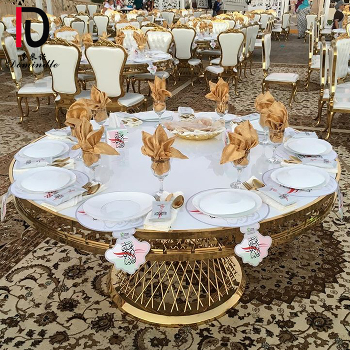 Dubai design stainless steel dining table with MDF top for wedding