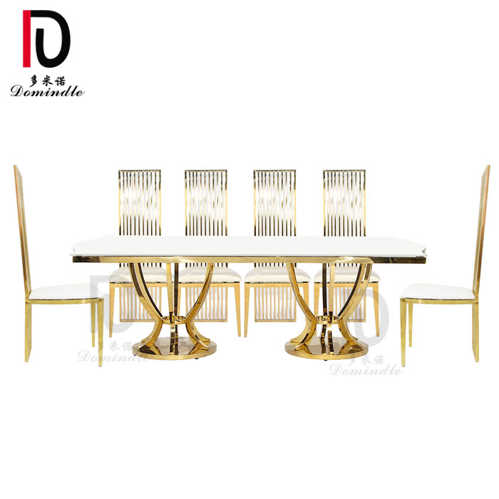 OEM Golden Glass Table –  modern gold stainless steel legs mdf top dining table for wedding – Dominate