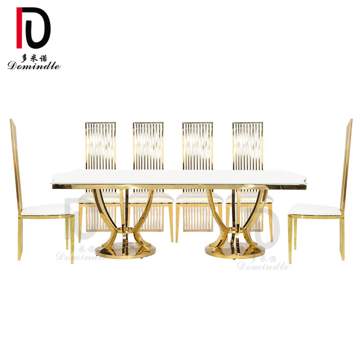 China Luxury Wedding Event Hotel Table –  modern gold stainless steel legs mdf top dining table for wedding – Dominate