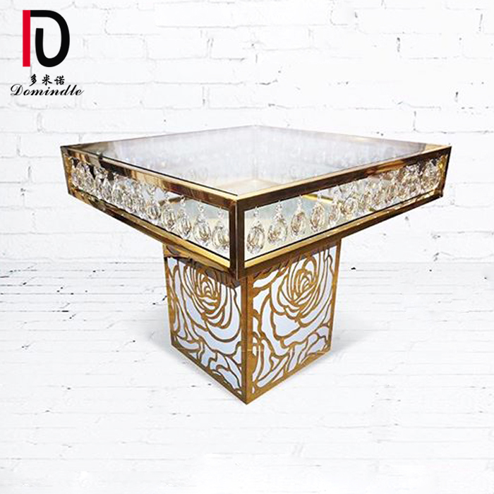 Wholesale Modern Gold Metal Hotel Table –  rose glass top stainless steel wedding crystal round cake table – Dominate