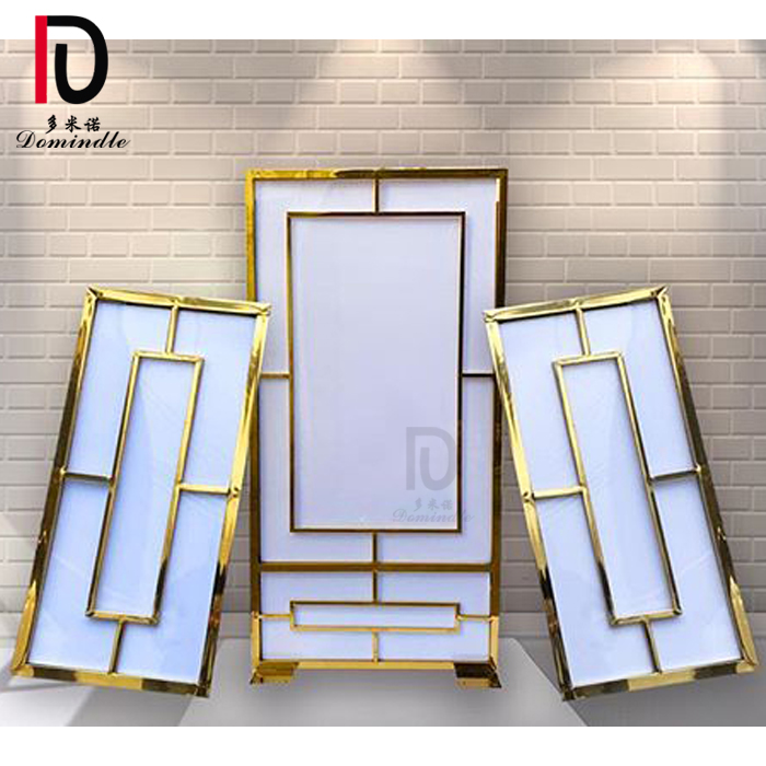 Good quality Wedding Decoration From China – modern wedding used gold stainless steel frame acrylic back drop – Dominate