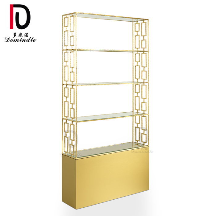 wedding furniture gold stainless steel wine display bar shelf Featured Image
