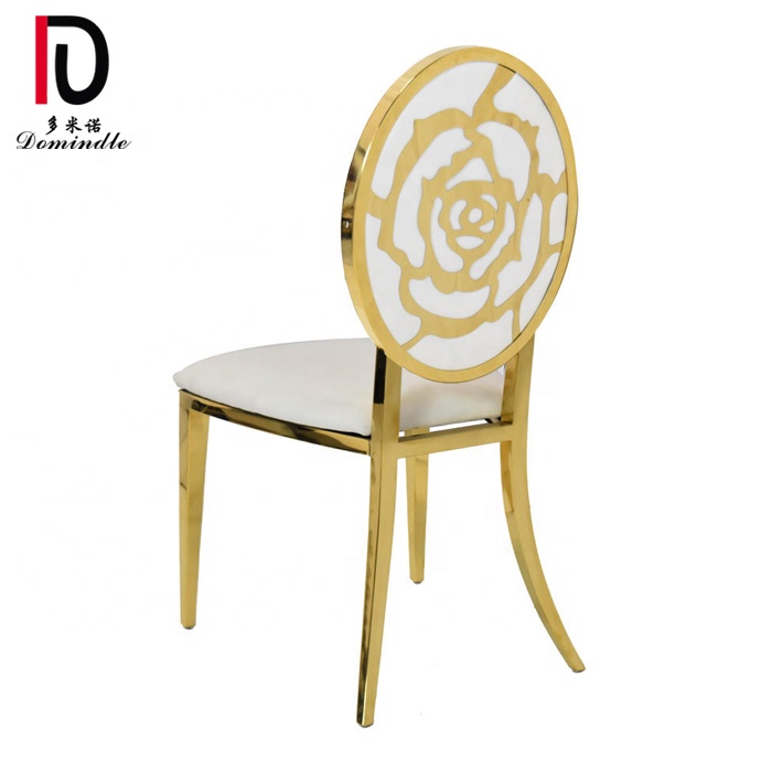 OEM Hotel Banquet Chair –  Commercial rose flower carved back gold metal hotel dining chair – Dominate