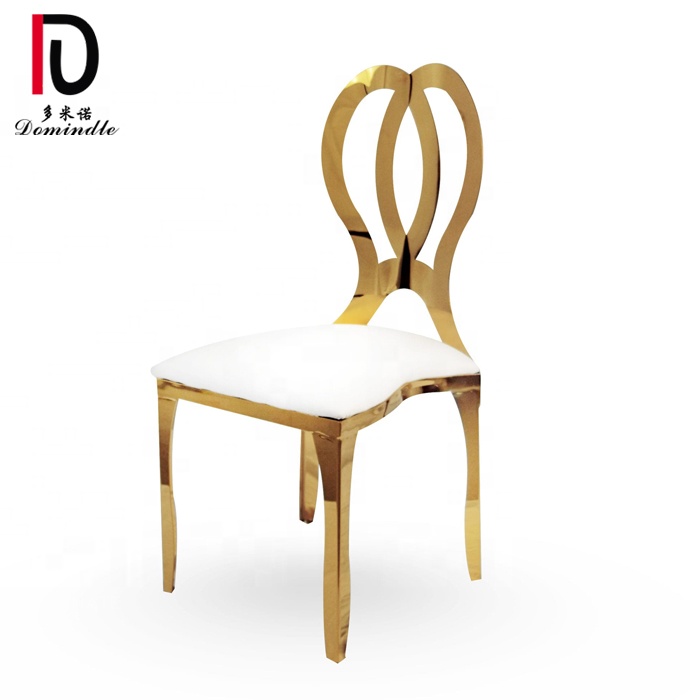 China High Back Stackable Wedding Chair –  Stainless steel frame pu leather cushion gold metal wedding dining chair – Dominate