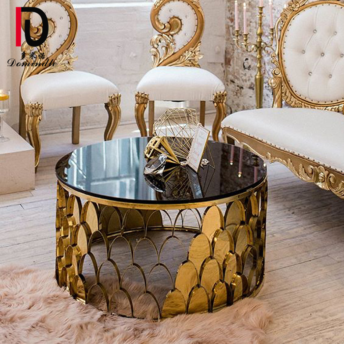gold stainless Steel frame wedding glass top Coffee Table