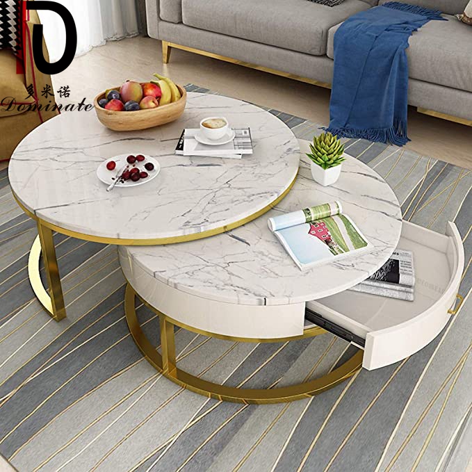 Hot Selling Round Living Room Furniture Marble  Top Stainless Steel Base Coffee Table