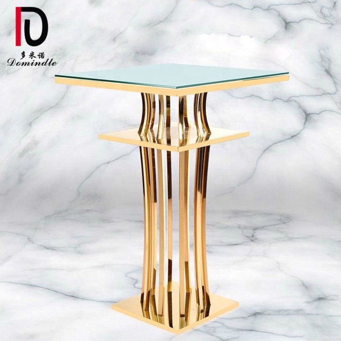 Round or square stainless steel frame gold cocktail bar table for wedding
