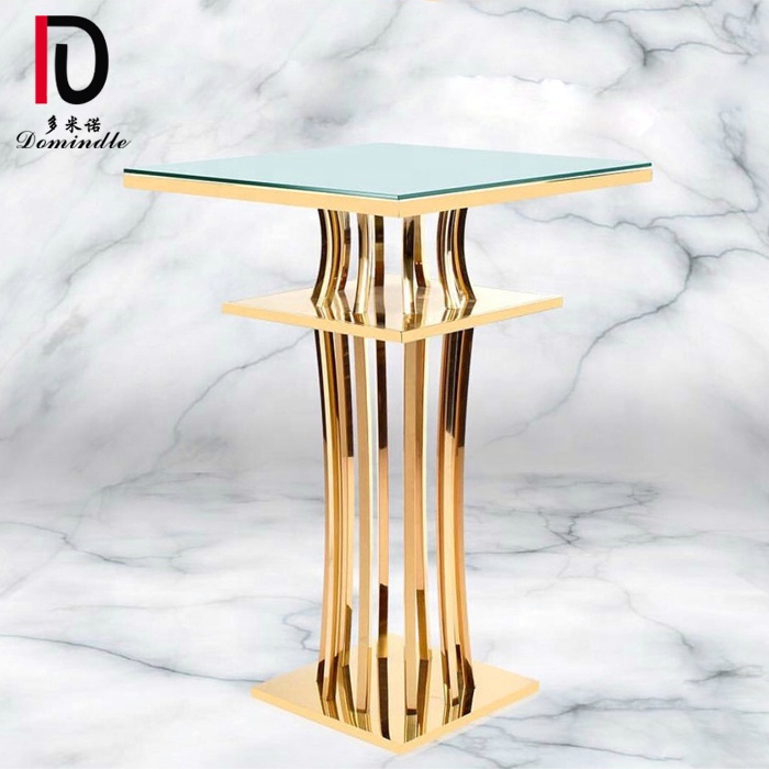 Good quality Tables From China – Round or square stainless steel frame gold cocktail bar table for wedding – Dominate